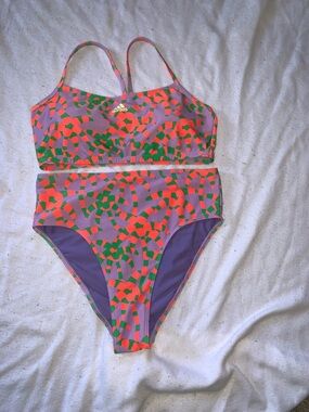 Farm Rio X Adidas two-piece swim bikini purple green orange athletic XL GR8 COND